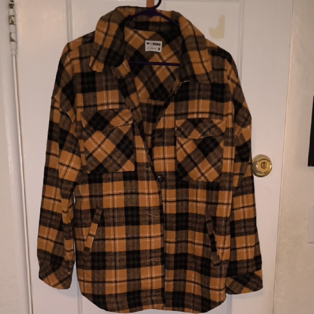 Ci Sono | Orange and Black Plaid Button Down Shirt